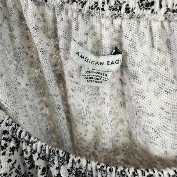 American Eagle Womens Ditsy Floral Mini Dress XS Black Ivory Short Puff Sleeve - Picture 10 of 10